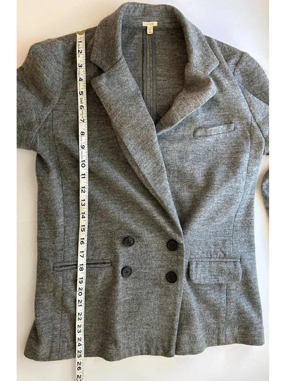 J Crew Sz 6 Double Breasted Gray 100% Wool Blazer Long Jacket Classic Timeless